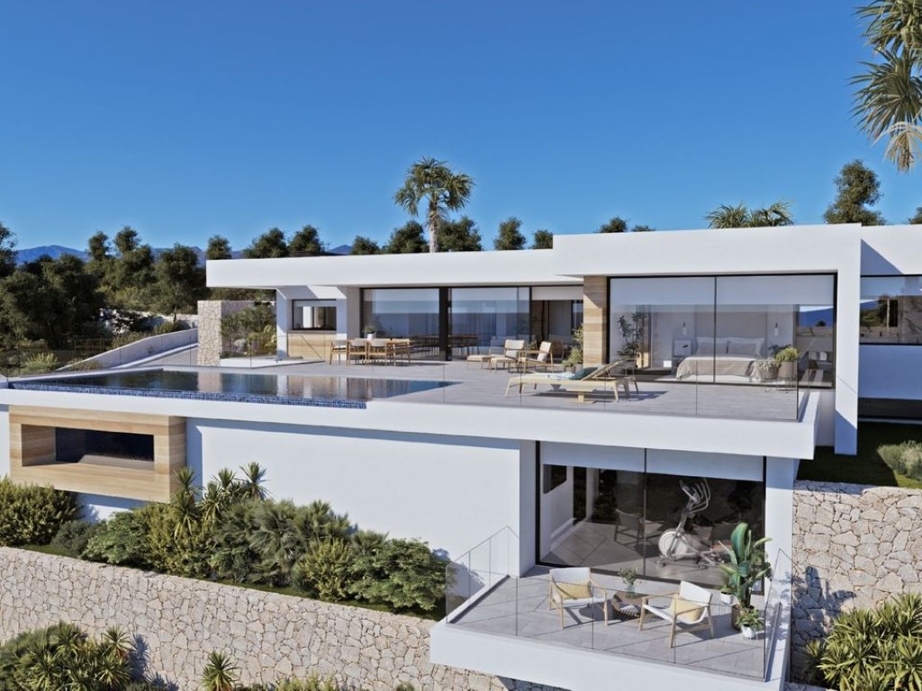 6238BEN Moderne gelijkvloerse nieuwbouw villa met zeezicht gelegen in Benissa